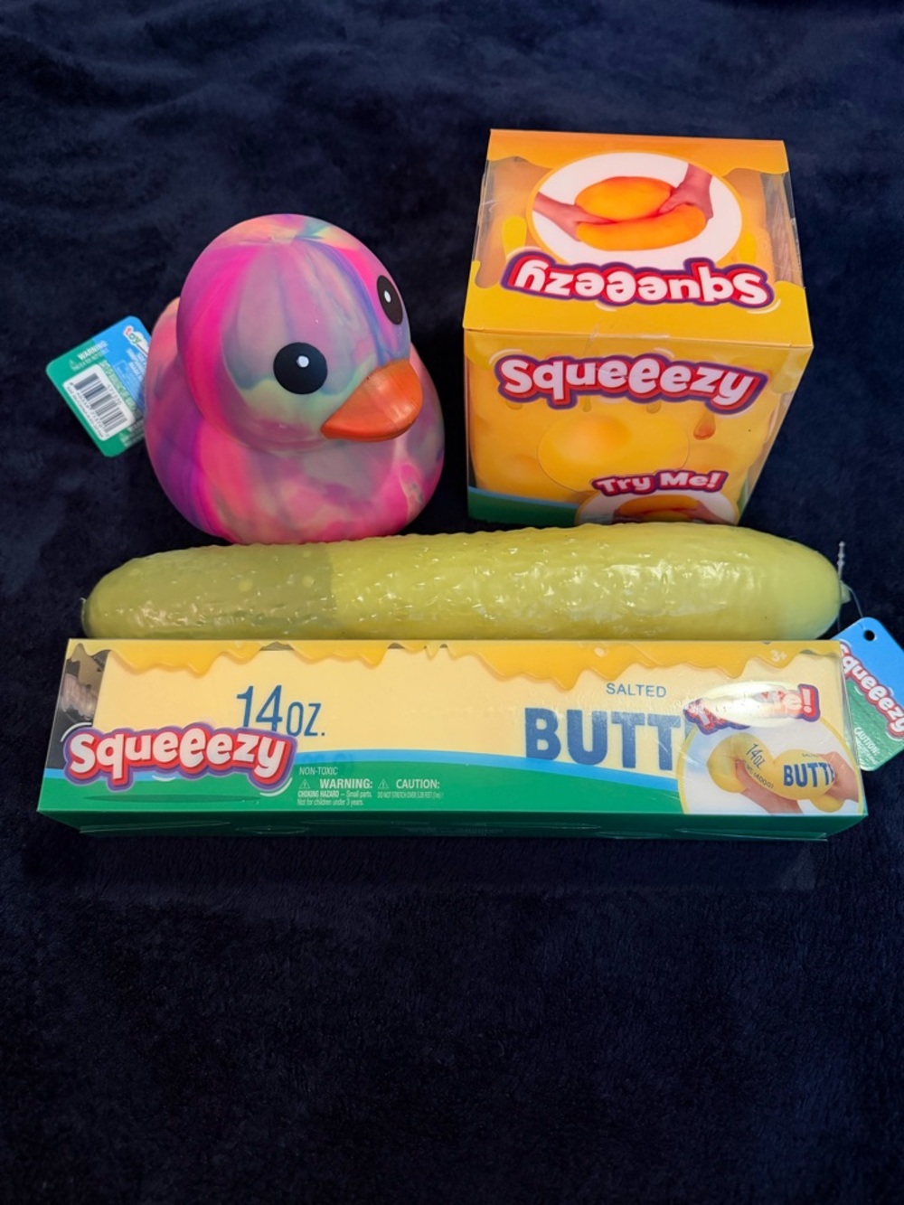Squeezy Brand Multicolor Duck, cheese block, butter & pickle Squishy Toys